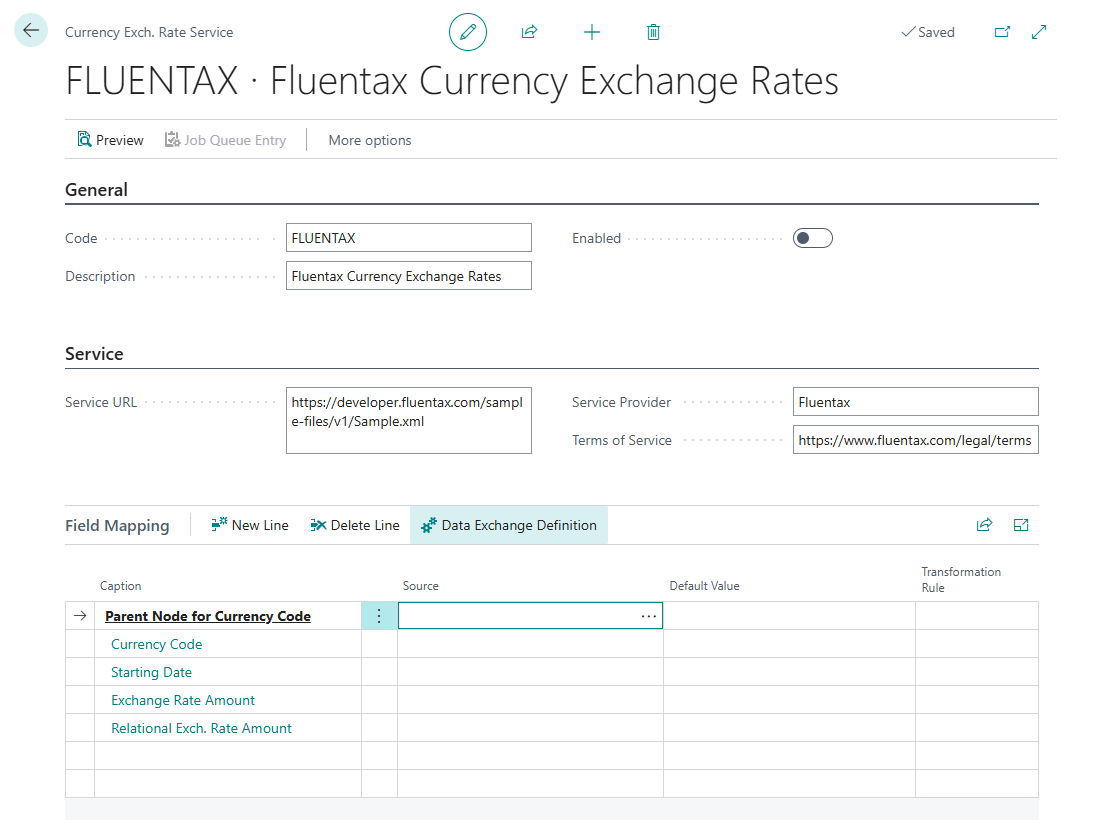 Currency Exchange Rate Services Configuration